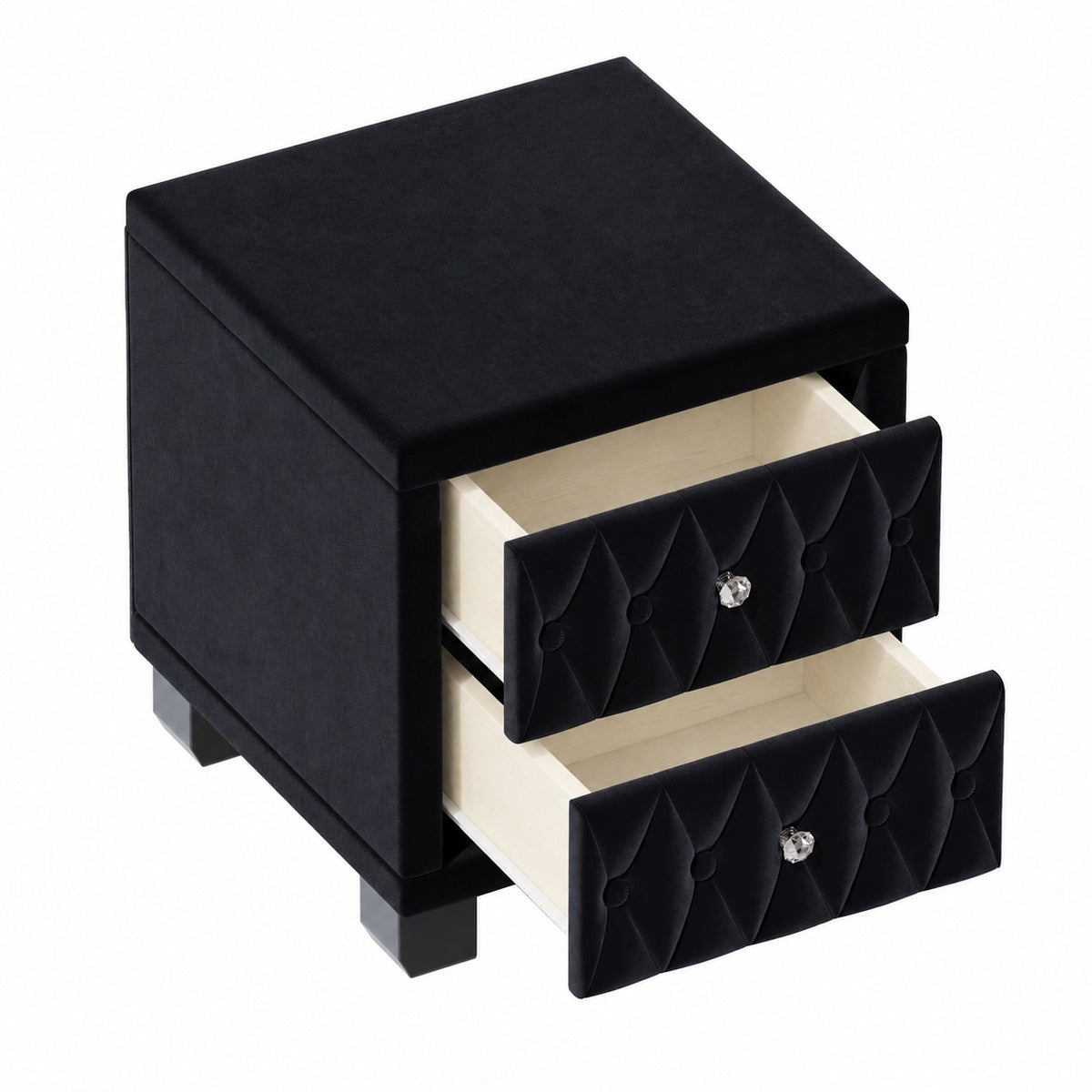 The Odette Button-Tufted Velvet Nightstand, Black