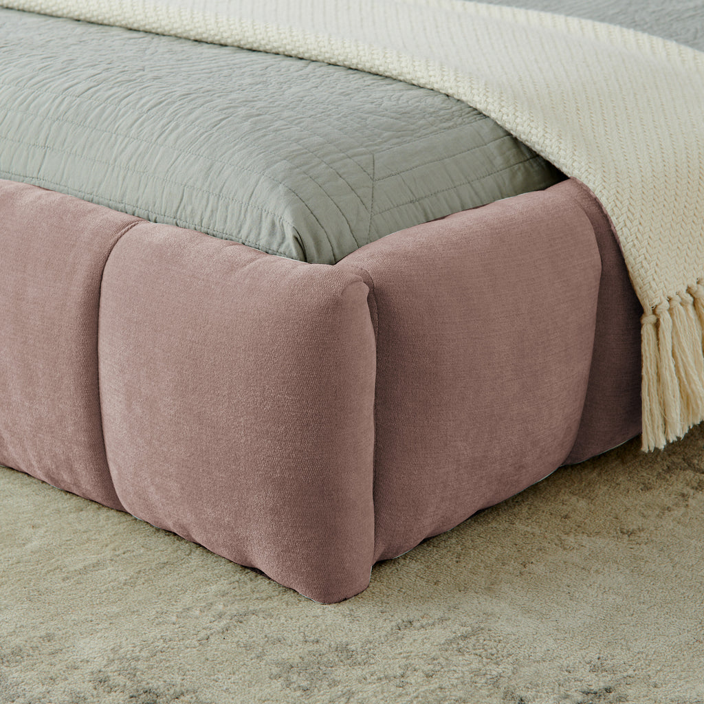 The Rosalie Channel Tufted Floor Bed, Blush Pink Chenille, California King