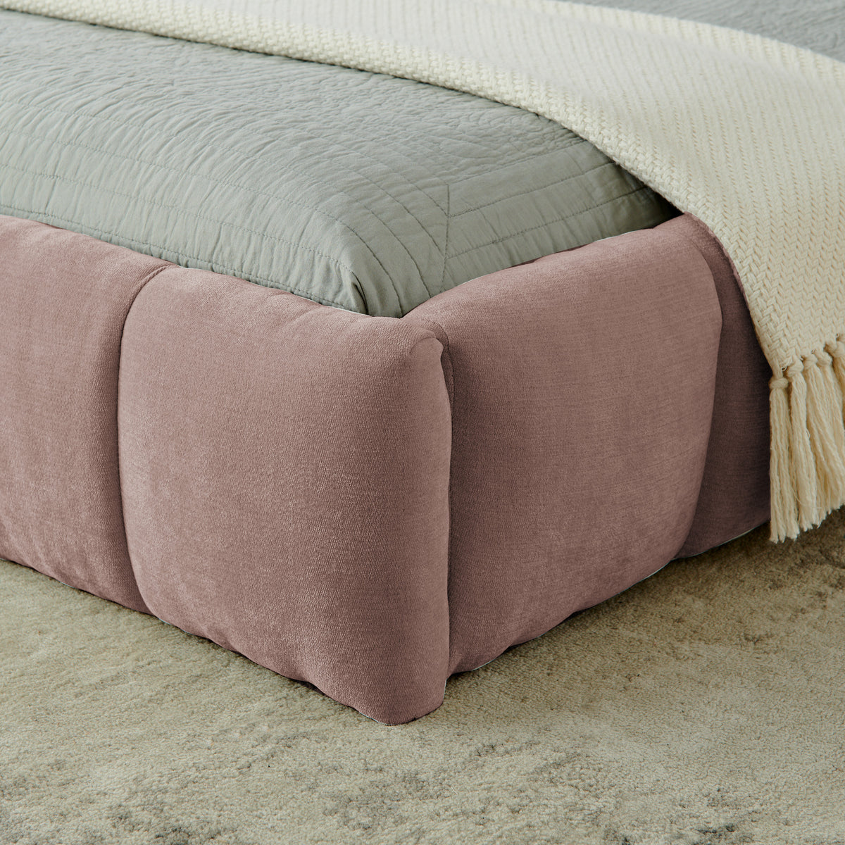 The Rosalie Channel Tufted Floor Bed, Blush Pink Chenille, California King