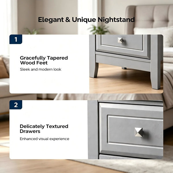 The Harper 3 Drawer Nightstand, Soft Grey