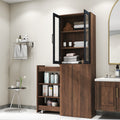 The Bram Glass Door Pantry Cabinet with Pull-Out Shelves, Walnut, 70.87 in