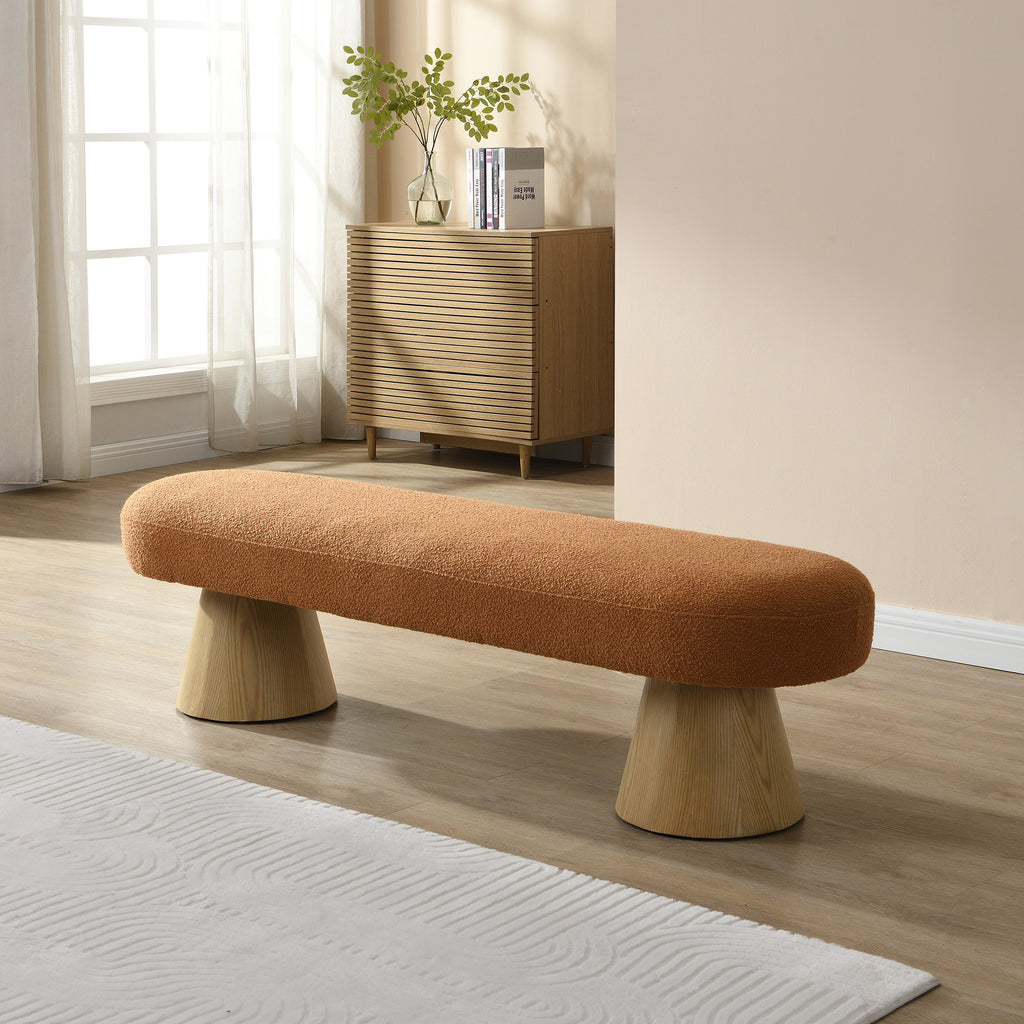 The Clementine Oval Boucle Bench, Rust Orange, 64 in
