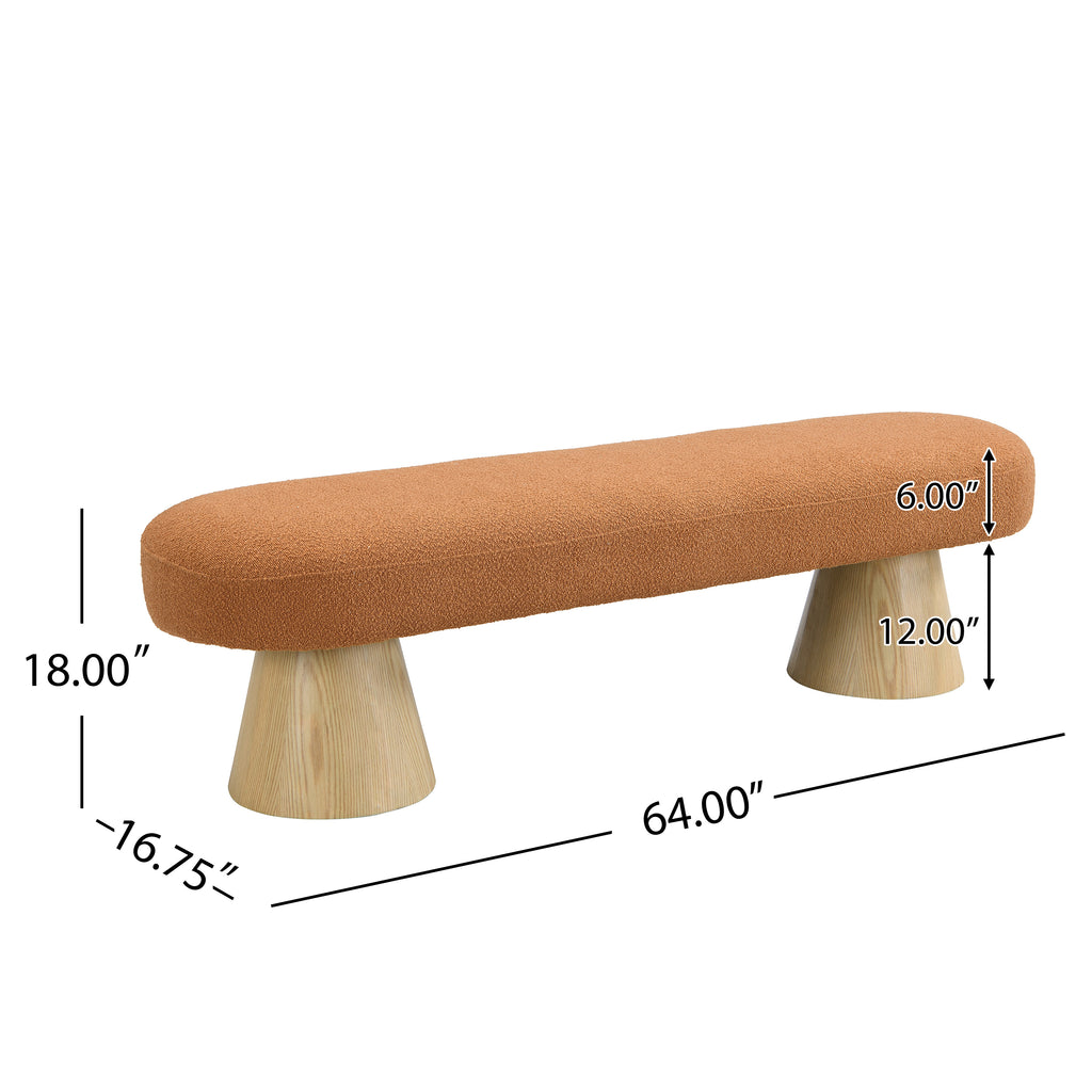 The Clementine Oval Boucle Bench, Rust Orange, 64 in