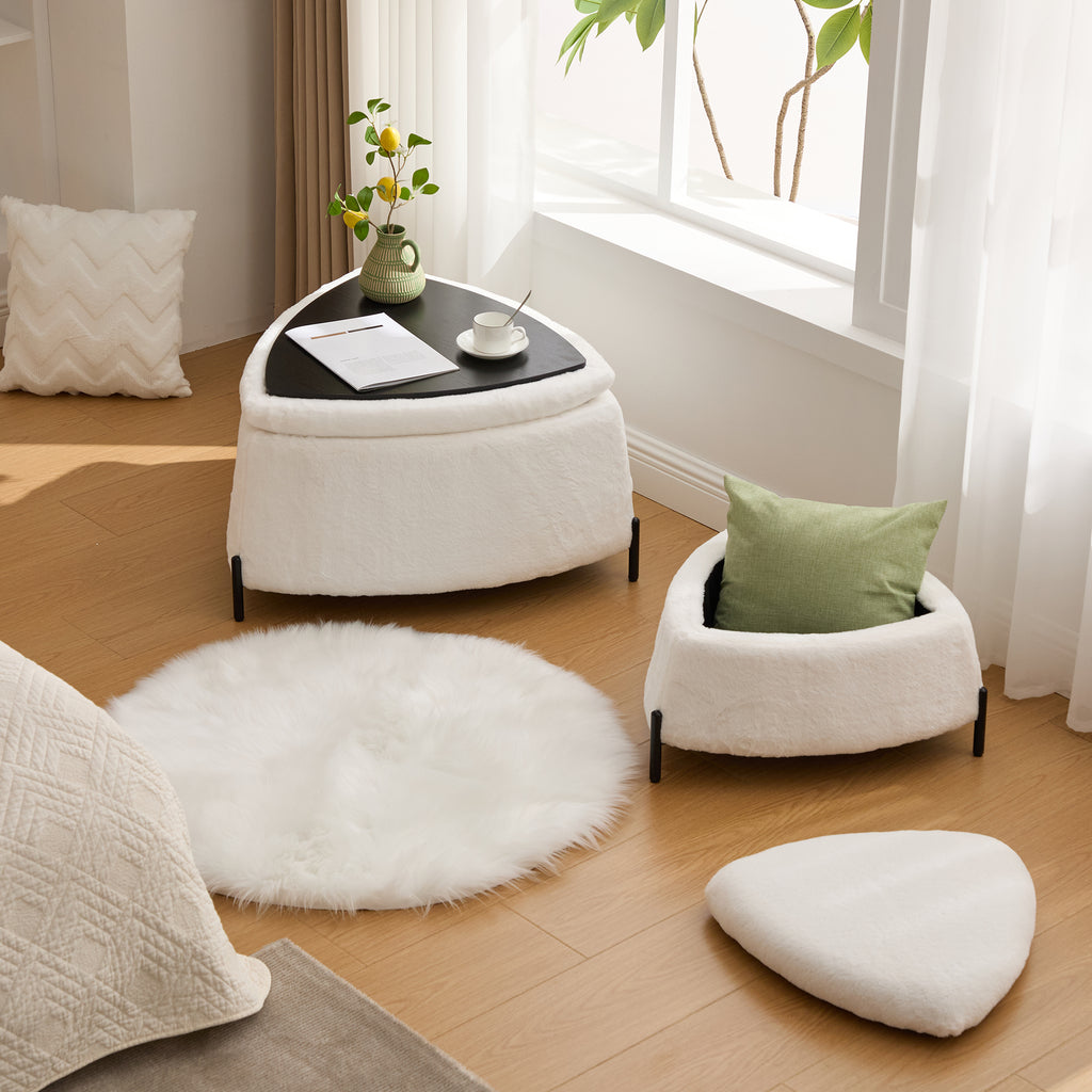 The Juniper Nesting Storage Ottomans, Set of 2, Ivory Faux Fur, view 7