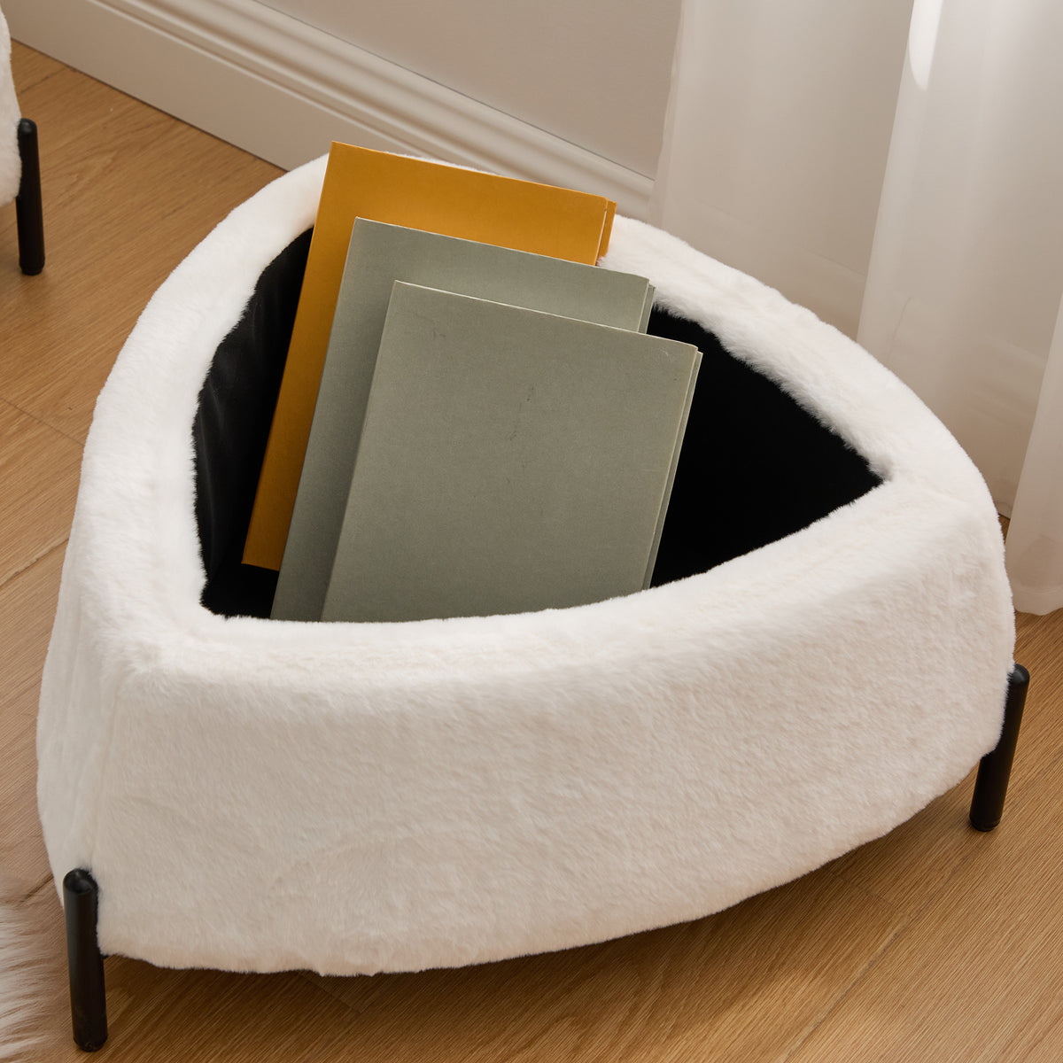 The Juniper Nesting Storage Ottomans, Set of 2, Ivory Faux Fur, view 3