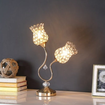 The Fleur Crystal Tulip Two-Light Table Lamp, Rose Gold, 18.75 in