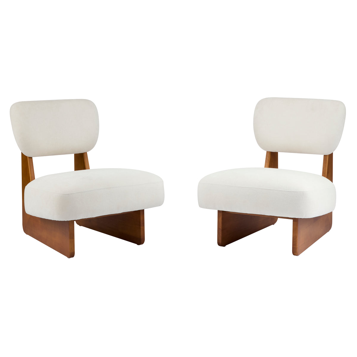 The Elodie Low Slipper Chairs, Set of 2, Cream Boucle and Natural Wood, view 5