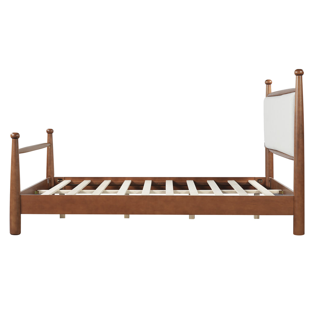 The Hollis Walnut Four-Post Bed, Cream Upholstered Headboard, Queen