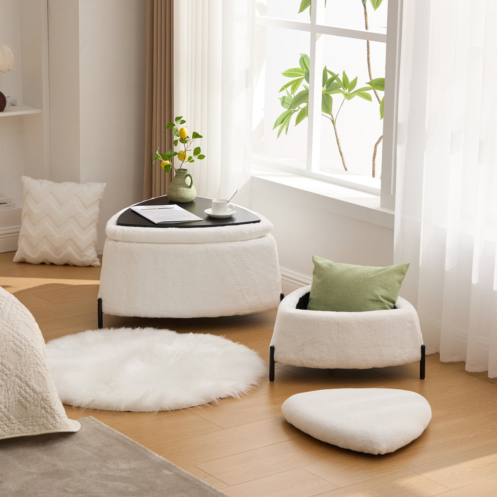 The Juniper Nesting Storage Ottomans, Set of 2, Ivory Faux Fur, view 6