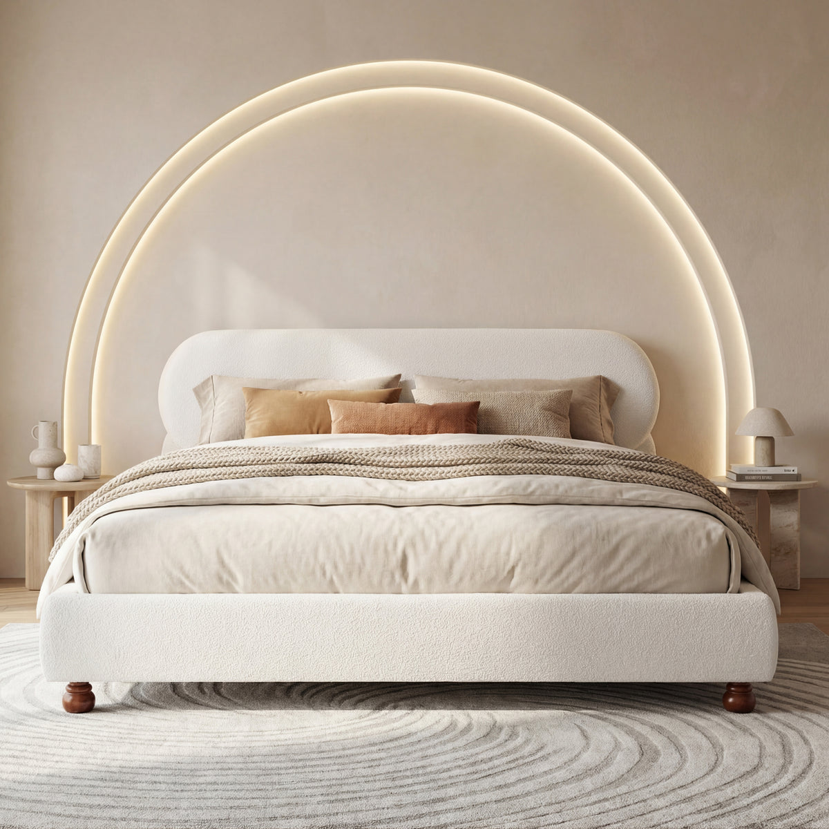 The Selene Cloud Boucle Platform Bed, Cream, Queen