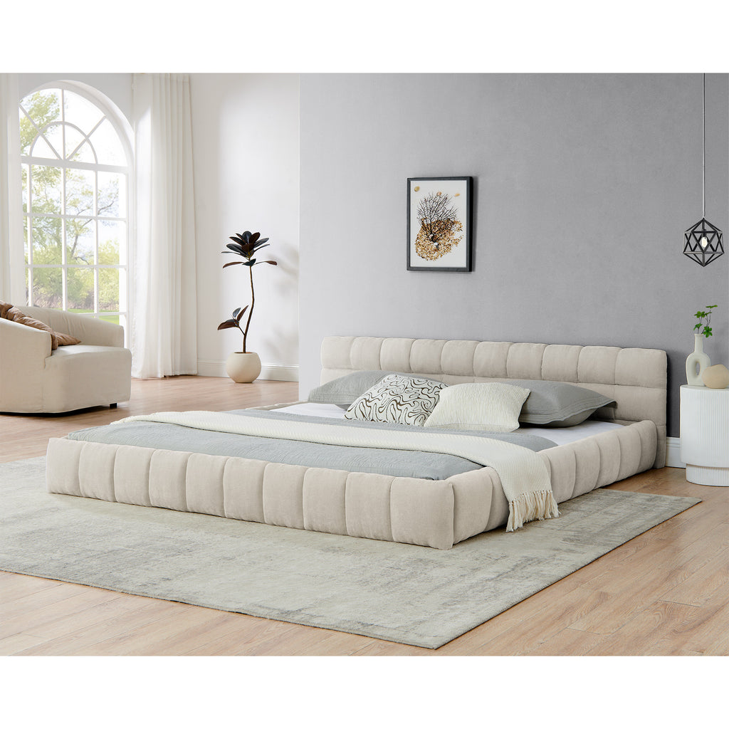 The Aurelia Channel Tufted Floor Bed, Cream Chenille, King