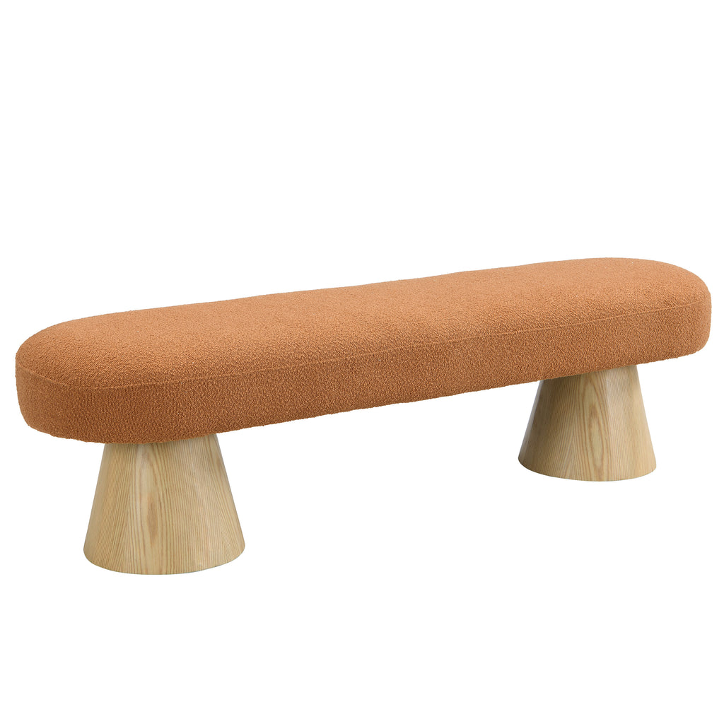 The Clementine Oval Boucle Bench, Rust Orange, 64 in