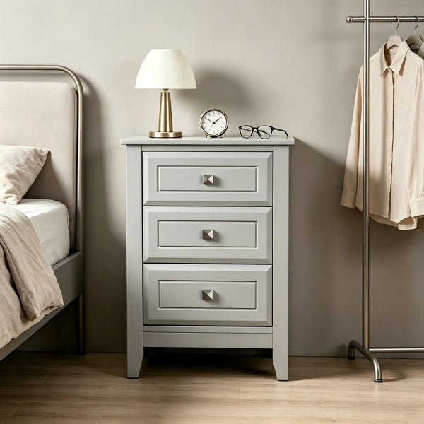The Harper 3 Drawer Nightstand, Soft Grey