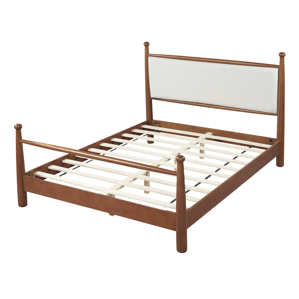 The Hollis Walnut Four-Post Bed, Cream Upholstered Headboard, Queen