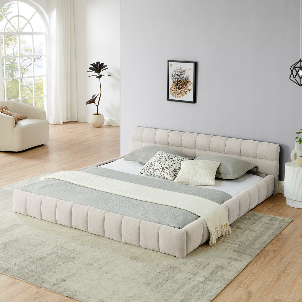 The Aurelia Channel Tufted Floor Bed, Cream Chenille, King