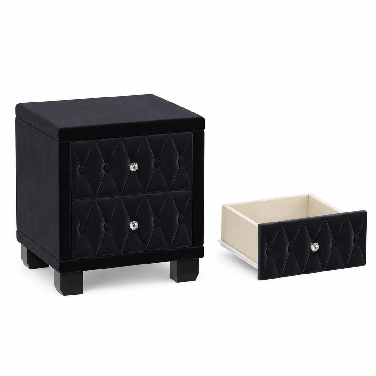 The Odette Button-Tufted Velvet Nightstand, Black