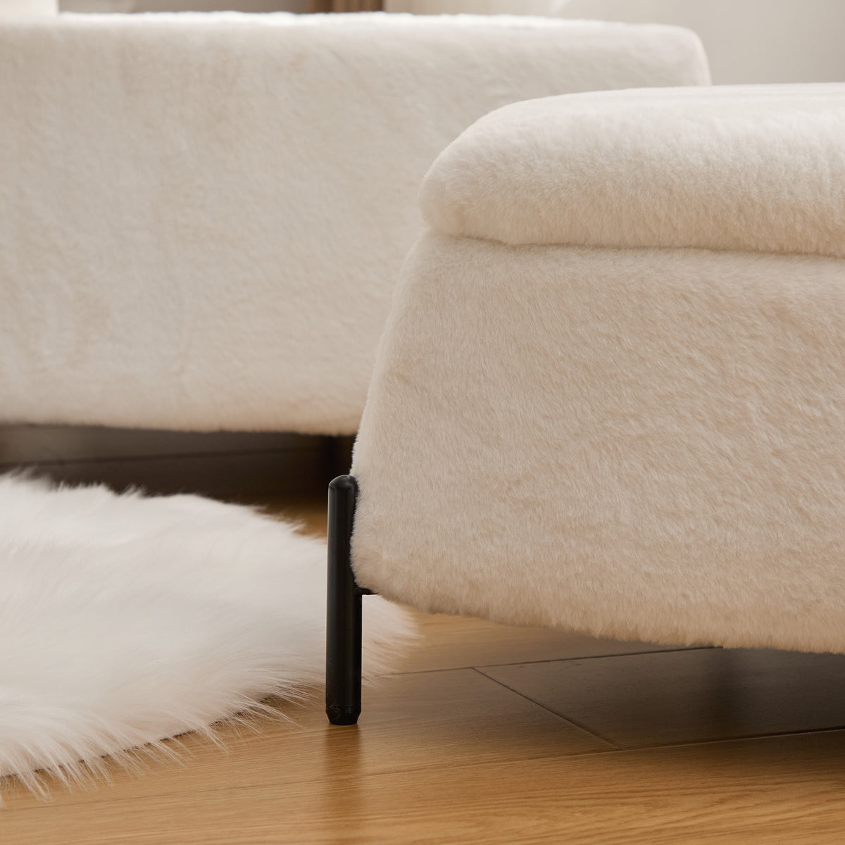 The Juniper Nesting Storage Ottomans, Set of 2, Ivory Faux Fur, view 2