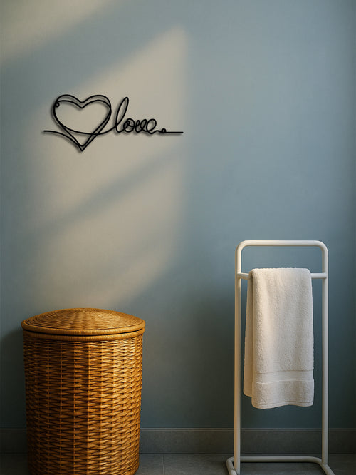The Amour Heart and Love Script Metal Wall Art, Black, 12.6 in
