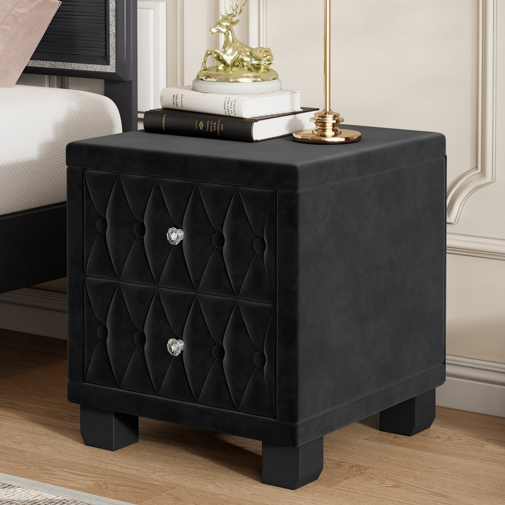 The Odette Button-Tufted Velvet Nightstand, Black