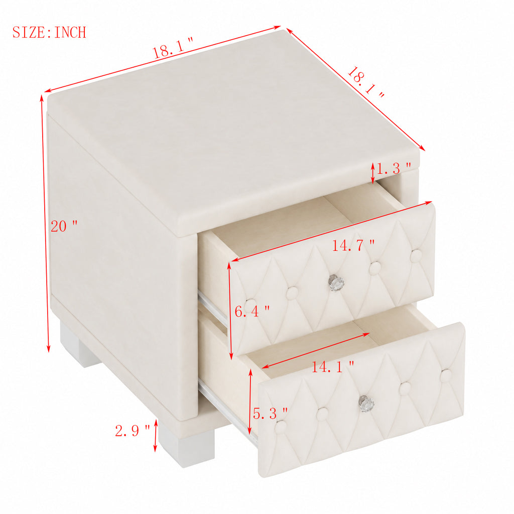 The Odette Button-Tufted Velvet Nightstand, Cream