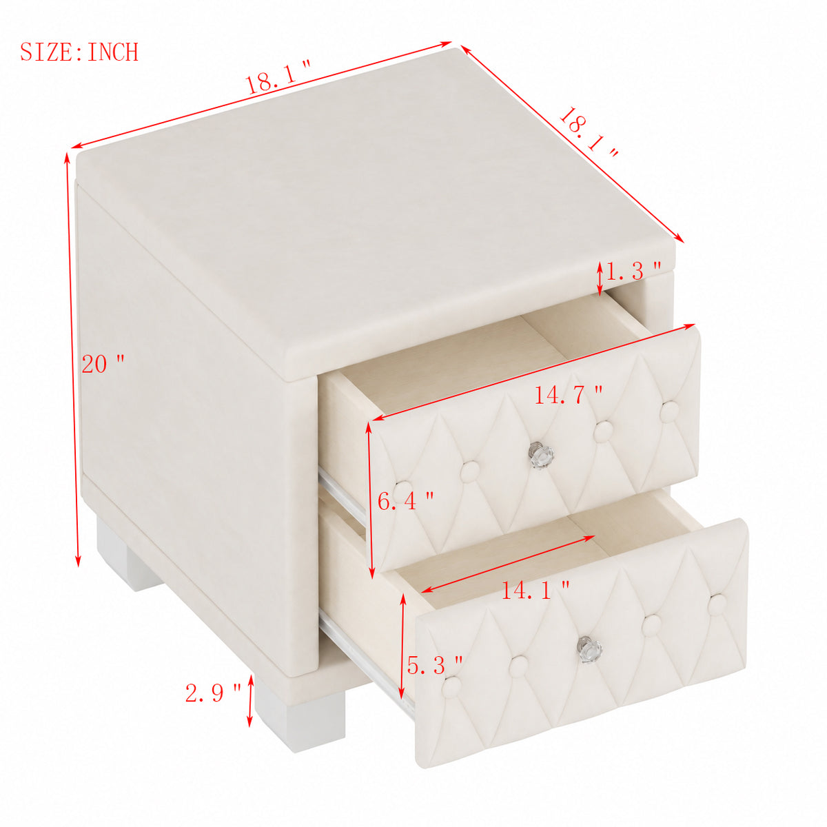 The Odette Button-Tufted Velvet Nightstand, Cream