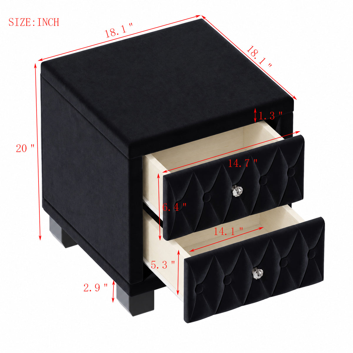 The Odette Button-Tufted Velvet Nightstand, Black