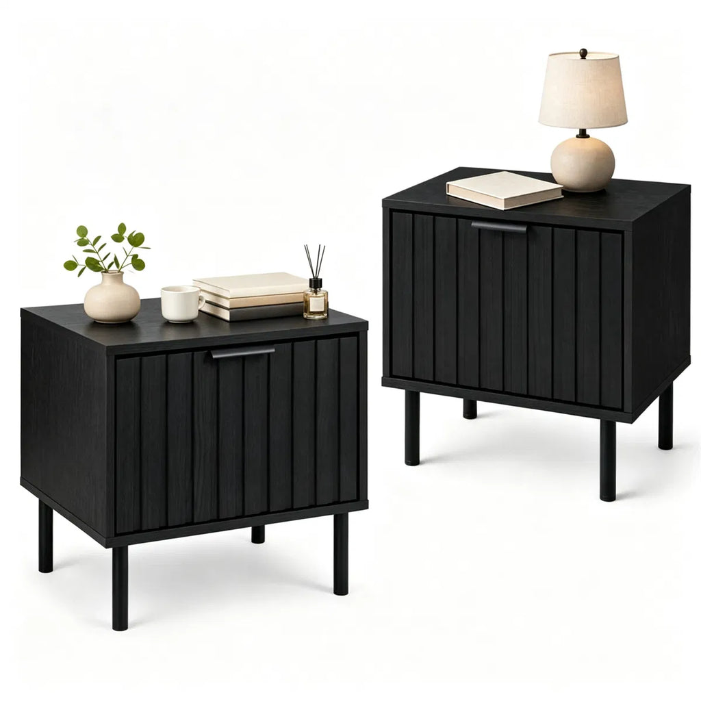The Sable Fluted Drawer Nightstands, Black, Set of 2