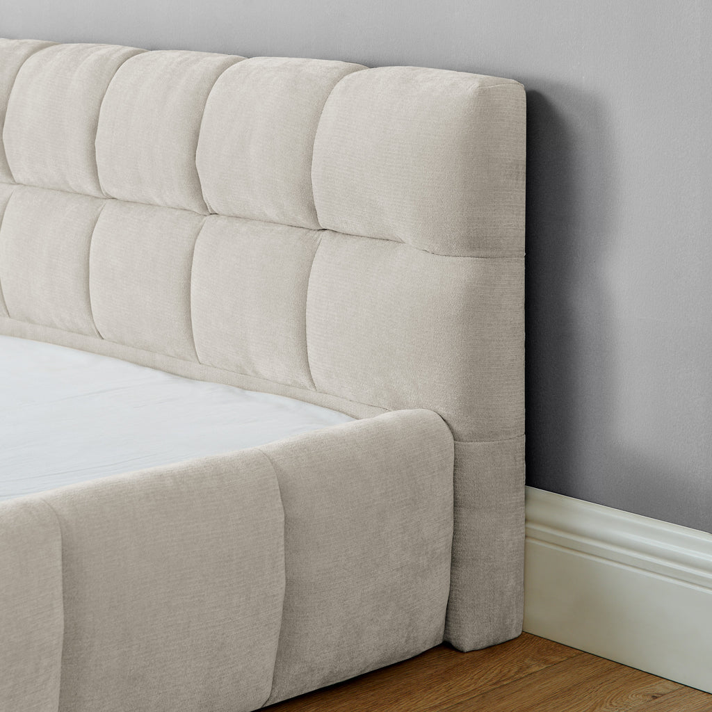 The Aurelia Channel Tufted Floor Bed, Cream Chenille, King