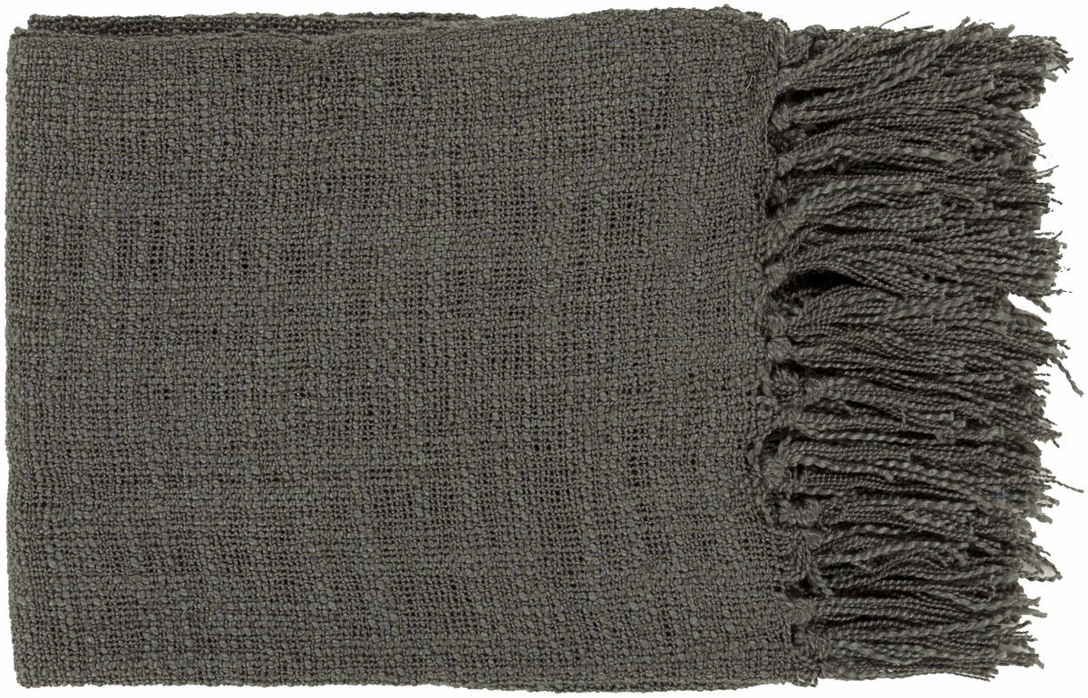 The Colette Fringed Textured Throw, Charcoal