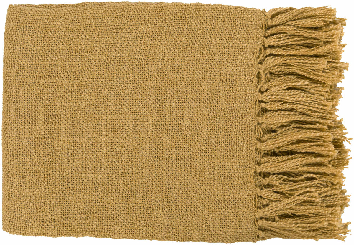 The Goldie Fringed Textured Throw, Mustard
