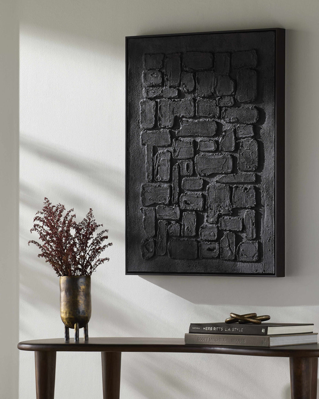 The Hoogeloon Textured Stone Canvas Wall Art, Black, 32 x 24 in