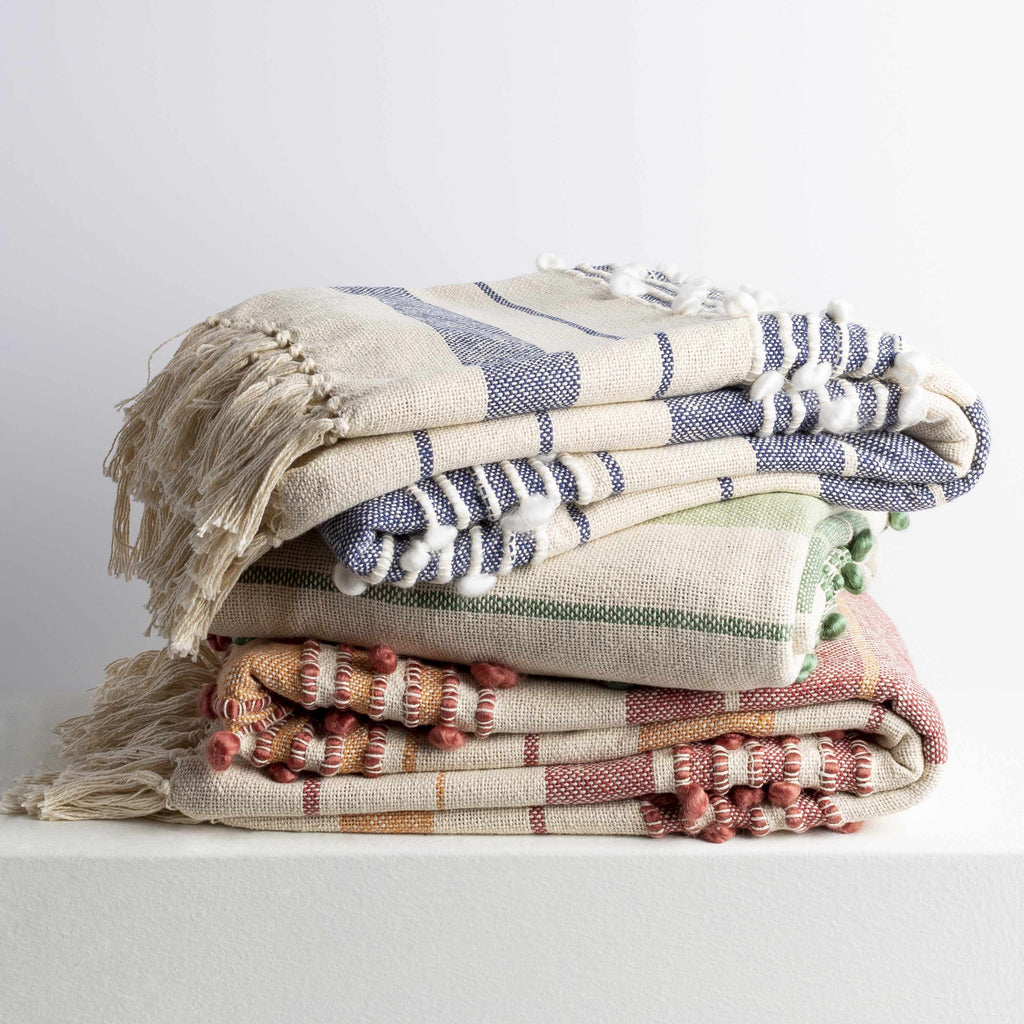 The Bennett Hand-Woven Striped Throw, White and Navy