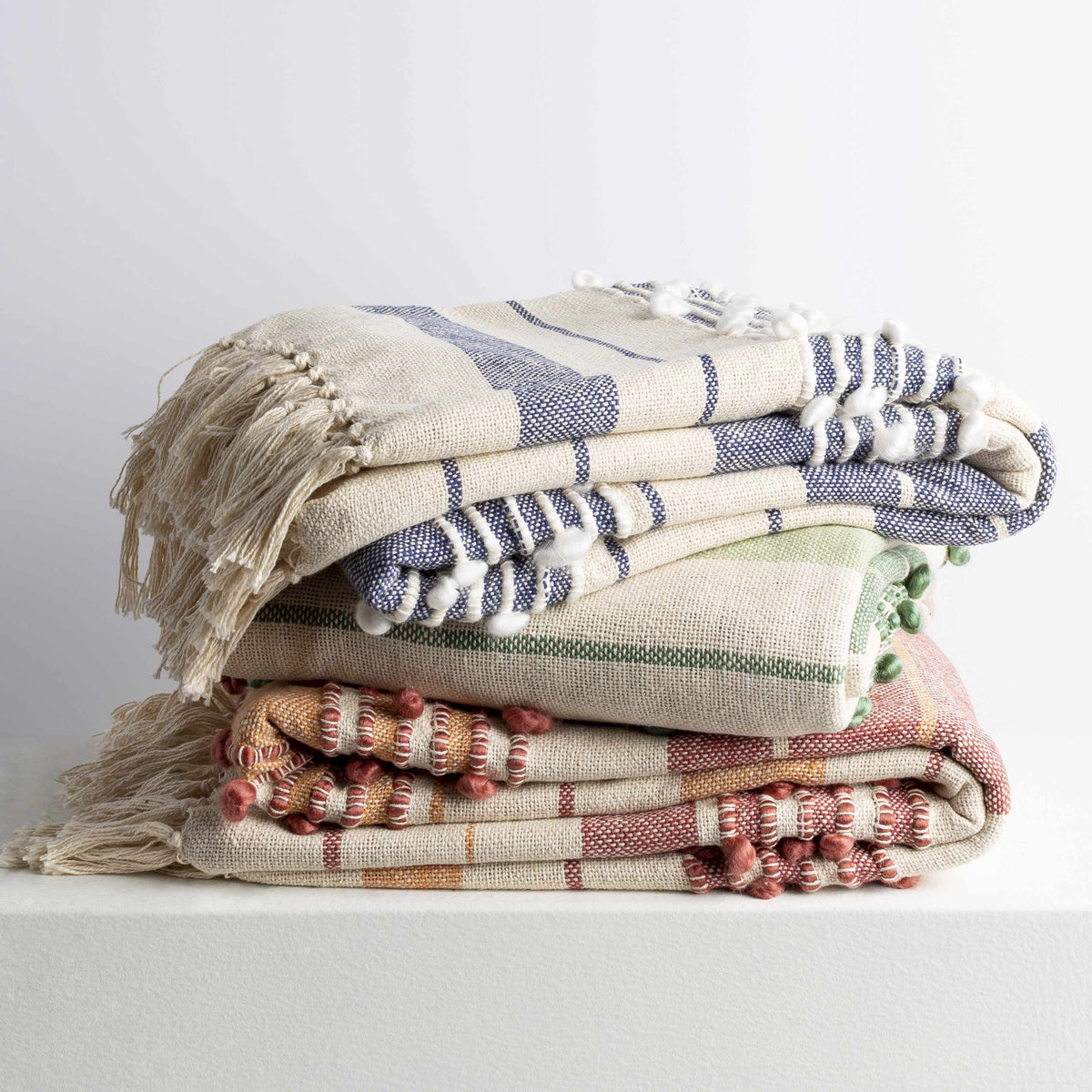 The Bennett Hand-Woven Striped Throw, White and Navy