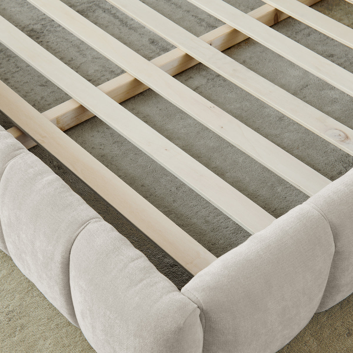 The Aurelia Channel Tufted Floor Bed, Cream Chenille, King