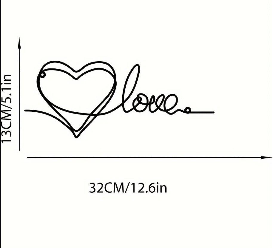 The Amour Heart and Love Script Metal Wall Art, Black, 12.6 in