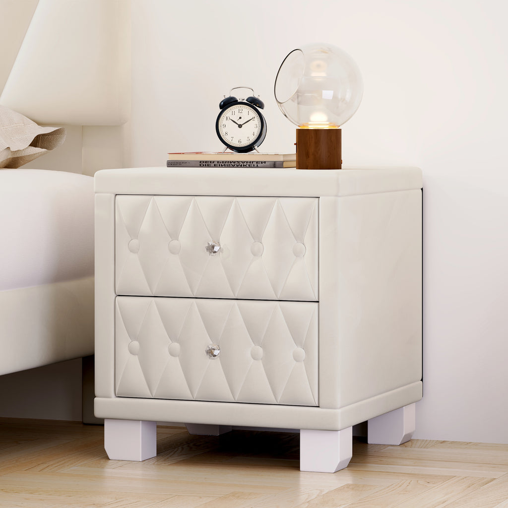 The Odette Button-Tufted Velvet Nightstand, Cream