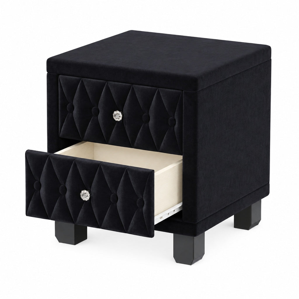 The Odette Button-Tufted Velvet Nightstand, Black