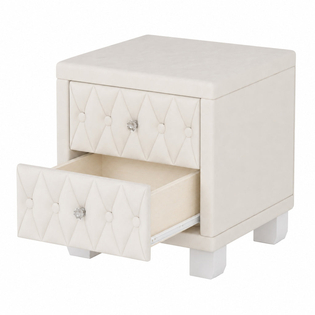The Odette Button-Tufted Velvet Nightstand, Cream
