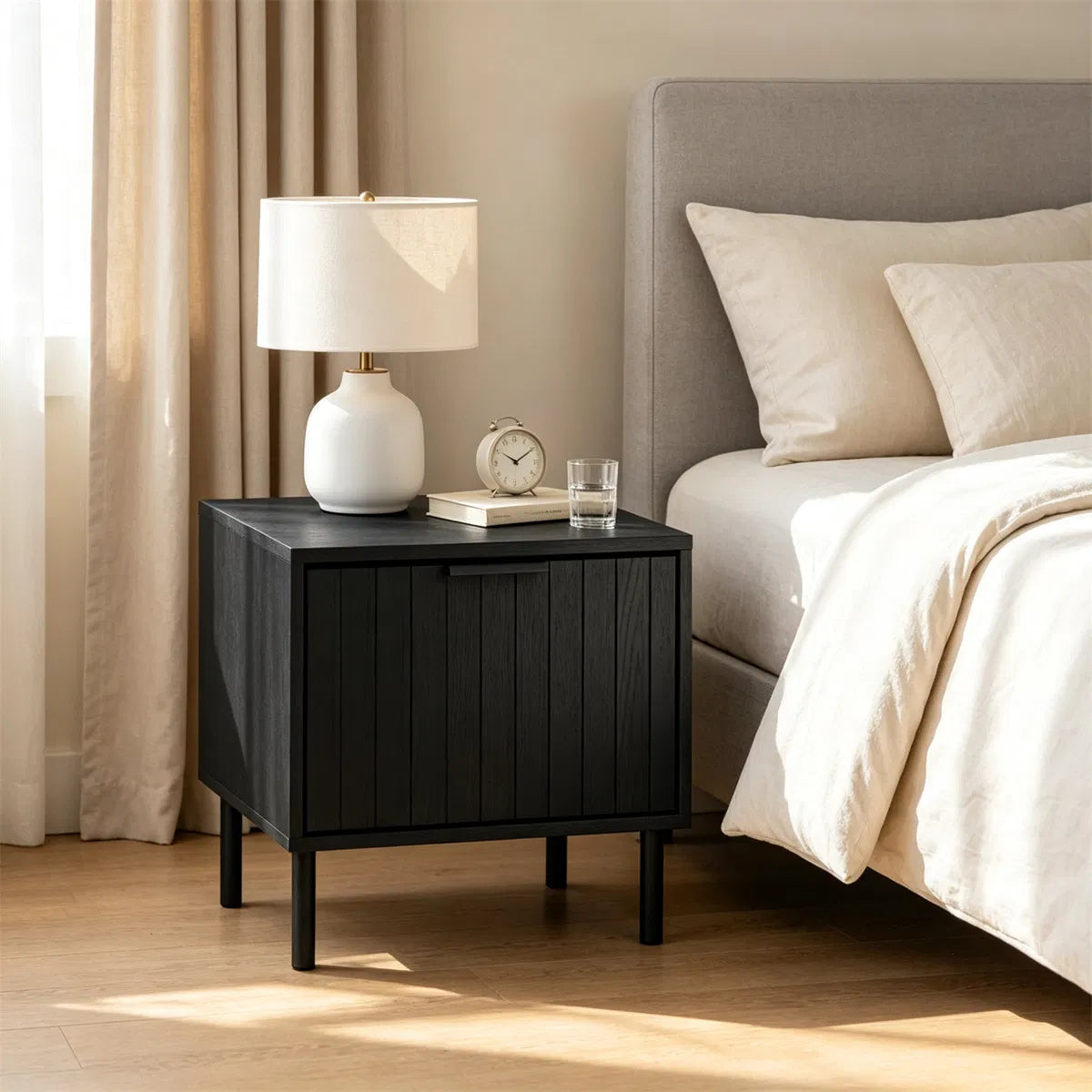 The Sable Fluted Drawer Nightstands, Black, Set of 2