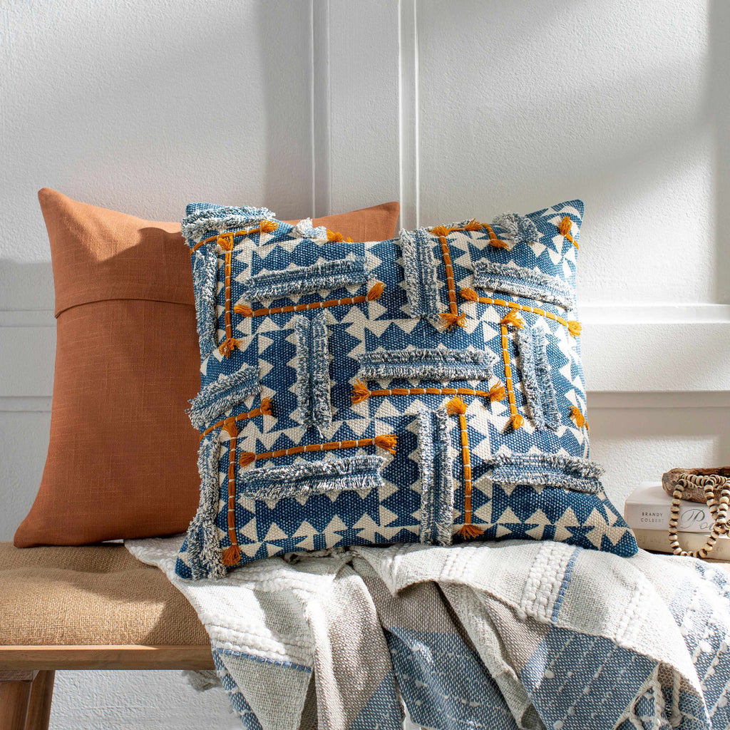 The Marina Hand-Woven Coastal Throw, Ivory and Soft Blue