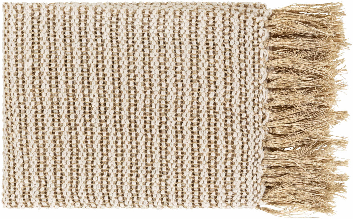 The Avery Chunky Knit Cotton Throw, Oatmeal and Gold