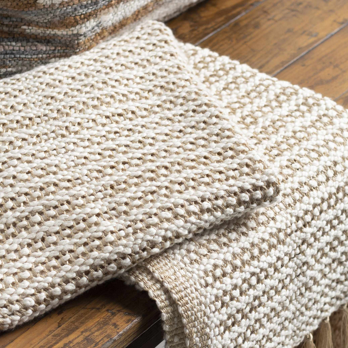The Avery Chunky Knit Cotton Throw, Oatmeal and Gold
