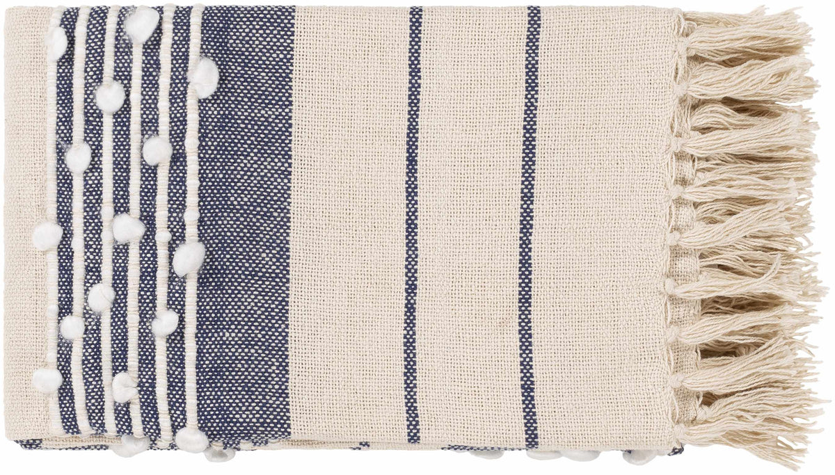 The Bennett Hand-Woven Striped Throw, White and Navy