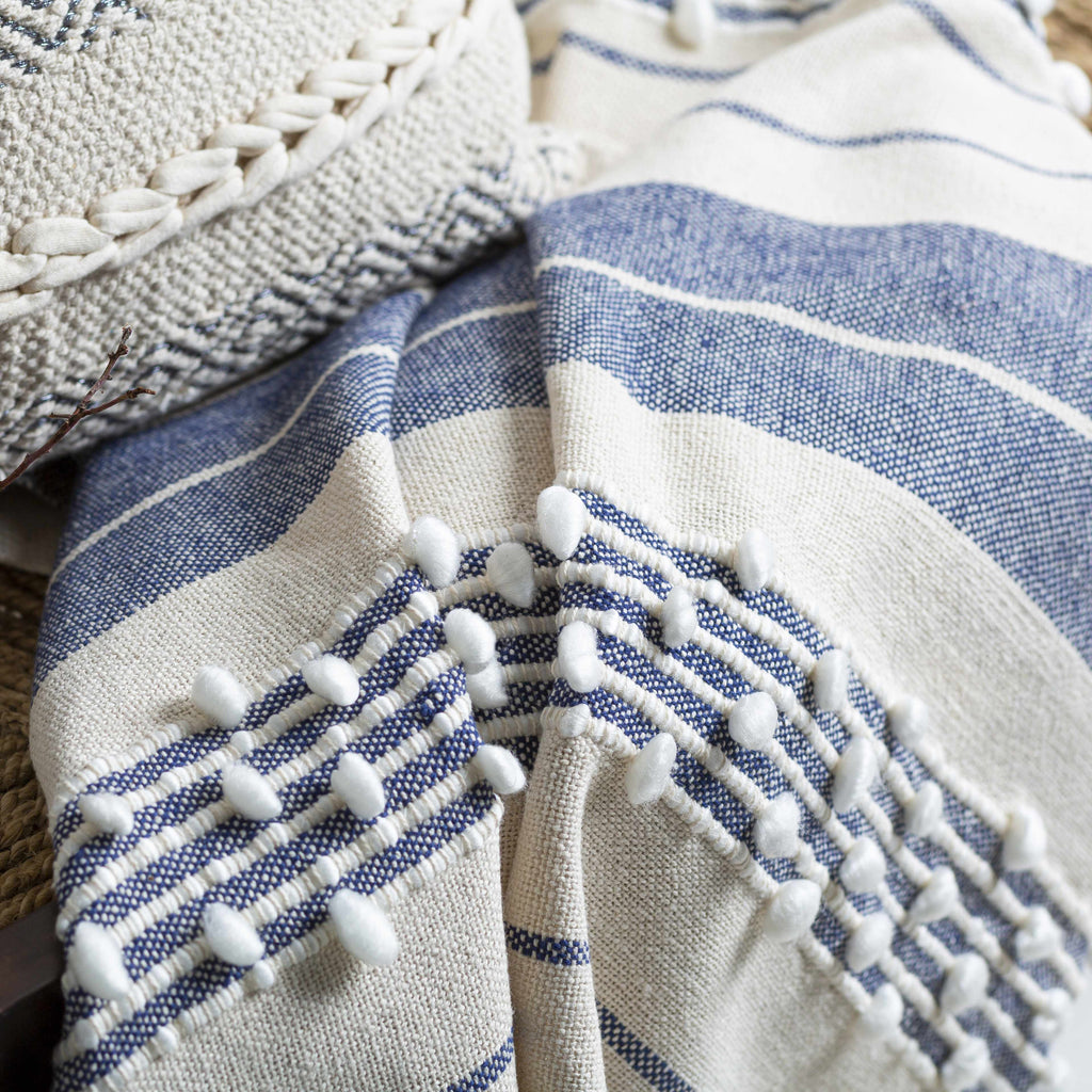 The Bennett Hand-Woven Striped Throw, White and Navy