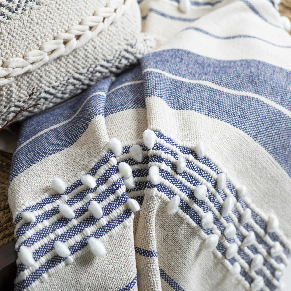 The Bennett Hand-Woven Striped Throw, White and Navy