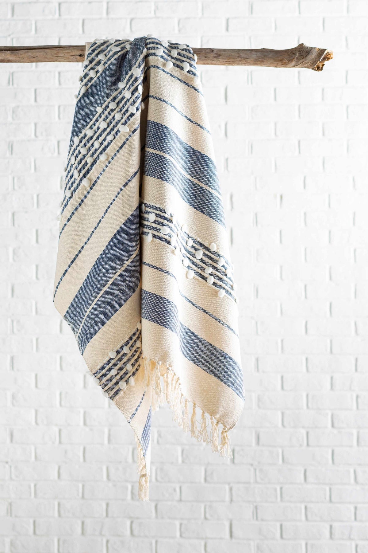 The Bennett Hand-Woven Striped Throw, White and Navy