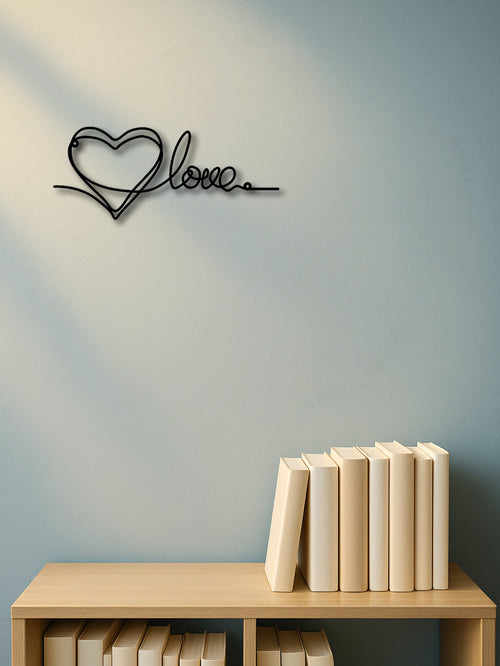 The Amour Heart and Love Script Metal Wall Art, Black, 12.6 in