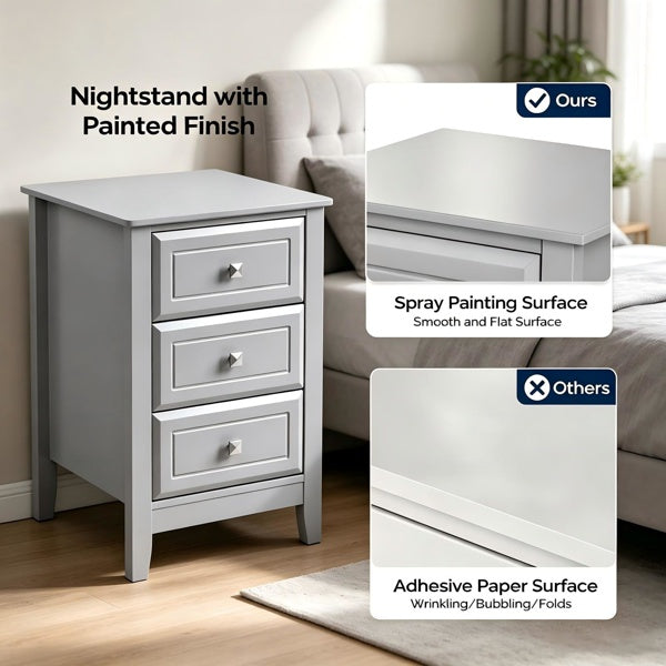 The Harper 3 Drawer Nightstand, Soft Grey