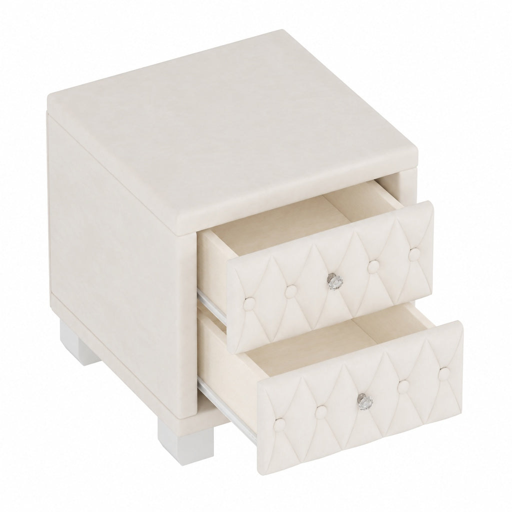 The Odette Button-Tufted Velvet Nightstand, Cream