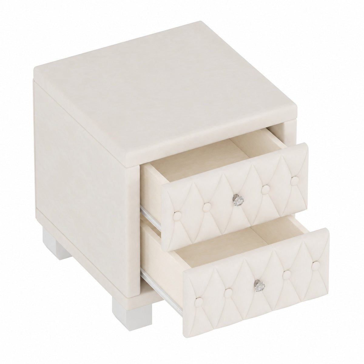 The Odette Button-Tufted Velvet Nightstand, Cream